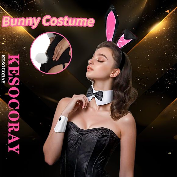 Women's Bunny Costume Set With Box Rabbit Ear Headband Collar Bow Tie Costume🫱 - Picture 2 of 7